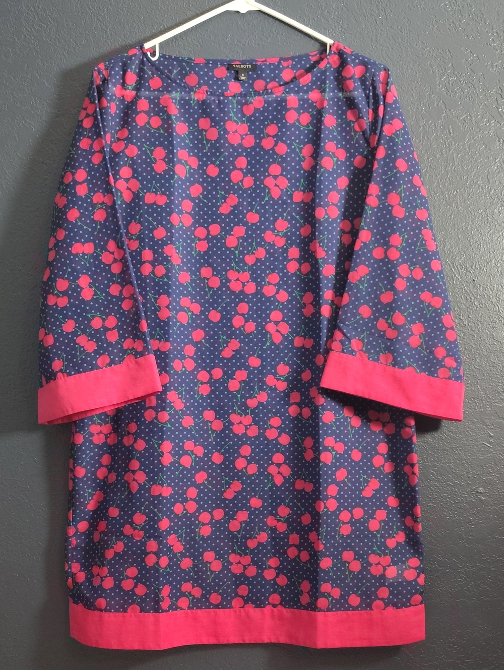 Talbots Navy Cherry Print Sheer Stylish Dress/Swim Cover Up